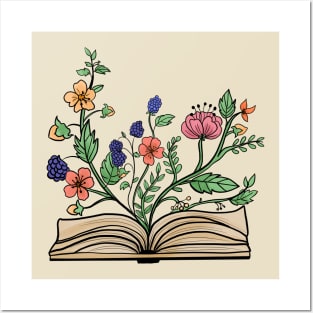 Hand Draw Flowers Growing From Book Posters and Art